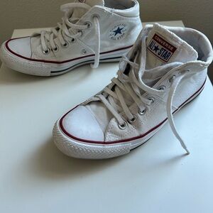 Converse White Canvas High-Tops with Red Trim